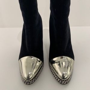Balmain Black/Silver Velvet Booties